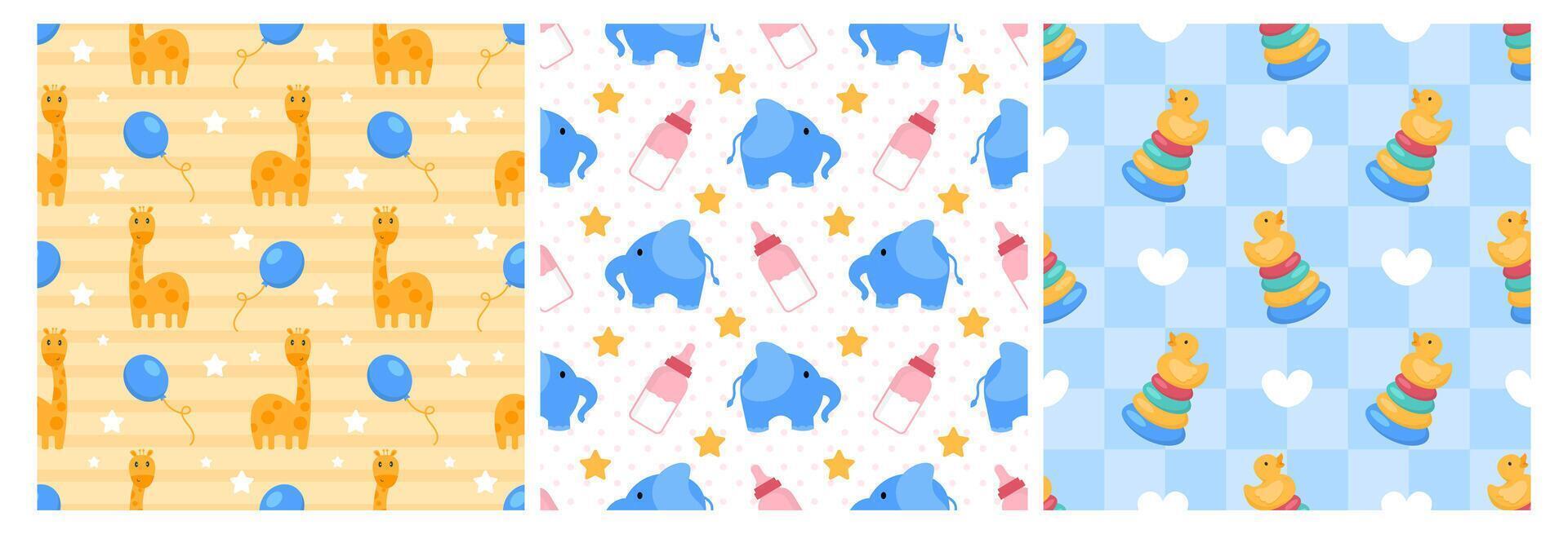 Baby Seamless Pattern Design, A Set of Simple Decorative Elements in a Hand Drawn on Style Cartoon Flat Illustration Template vector