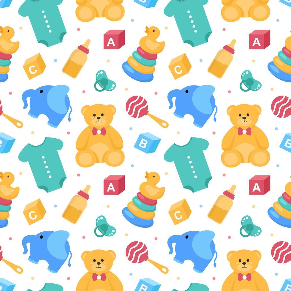 Baby Seamless Pattern Design, A Set of Simple Decorative Elements in a Hand Drawn on Style Cartoon Flat Illustration Template vector