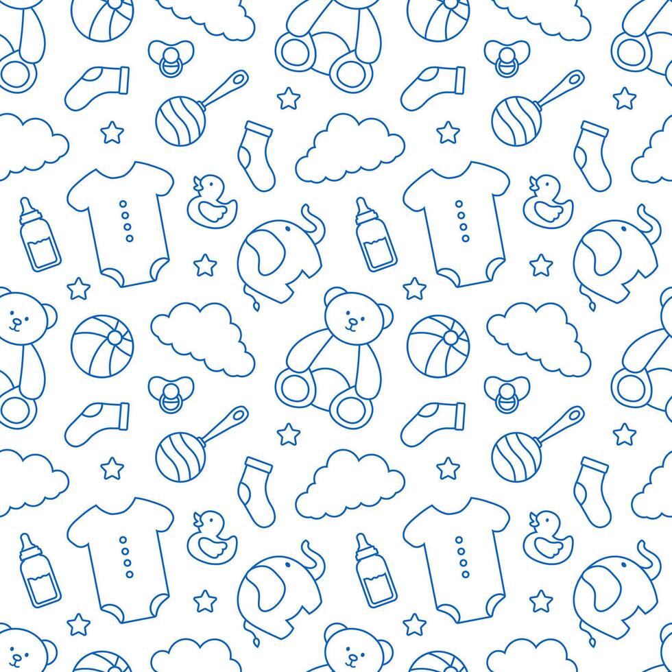 Baby Seamless Pattern Design, A Set of Simple Decorative Elements in a Hand Drawn on Style Cartoon Flat Illustration Template vector