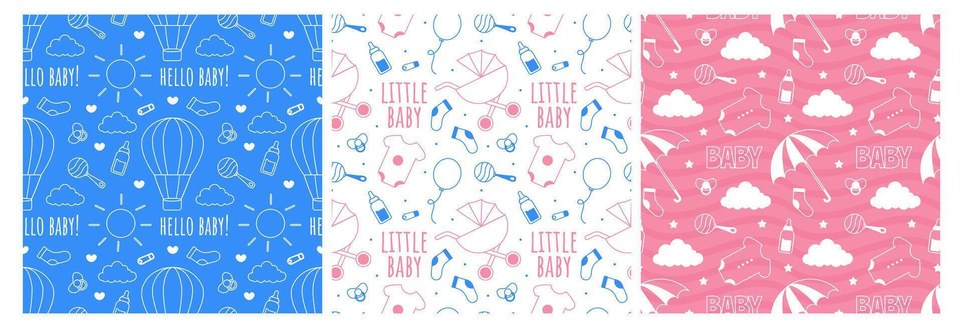 Baby Seamless Pattern Design, A Set of Simple Decorative Elements in a Hand Drawn on Style Cartoon Flat Illustration Template vector