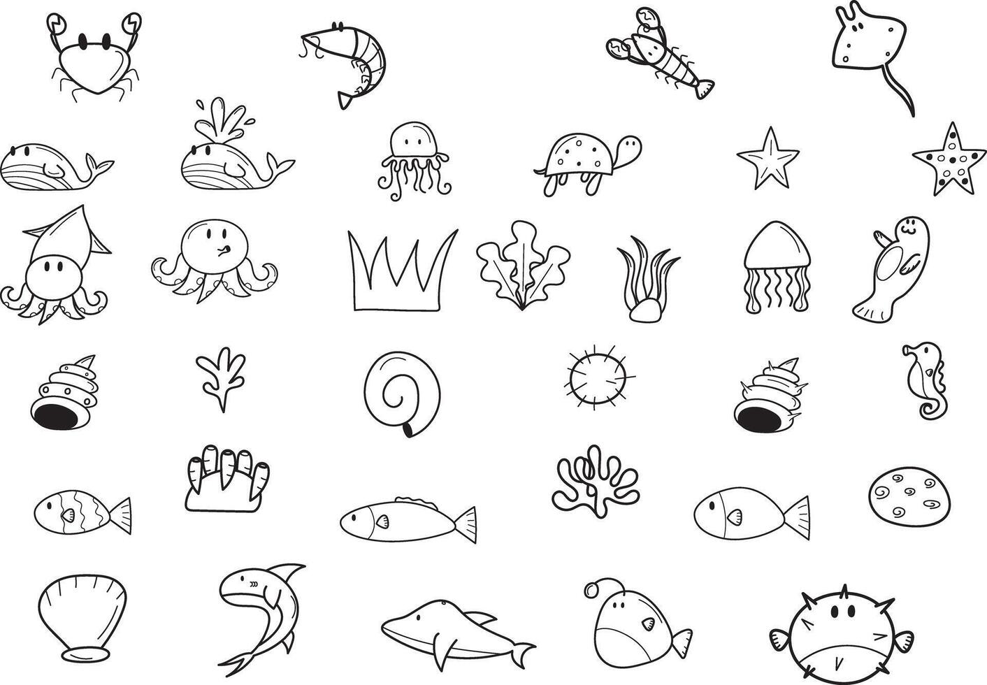 sea animal hand drawn line doodle vector