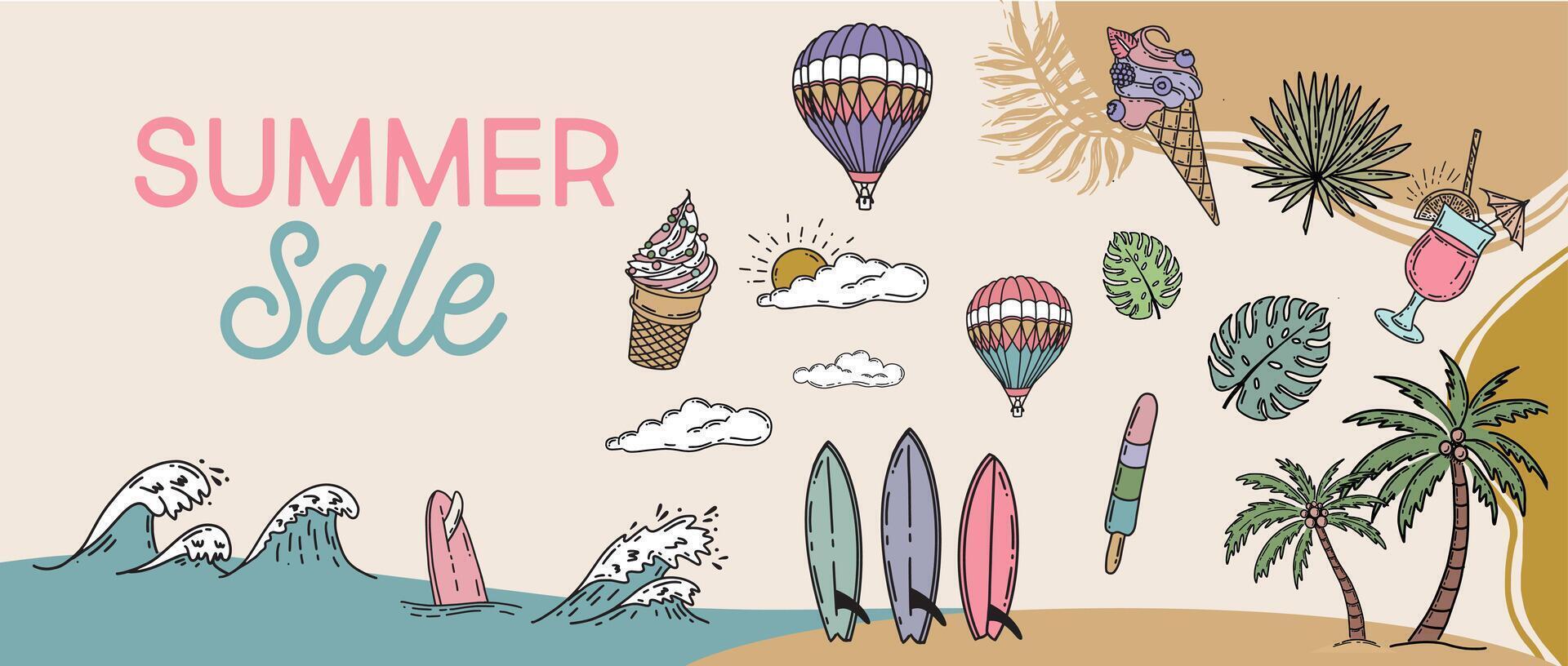 Summer sale, hand drawn illustration. vector