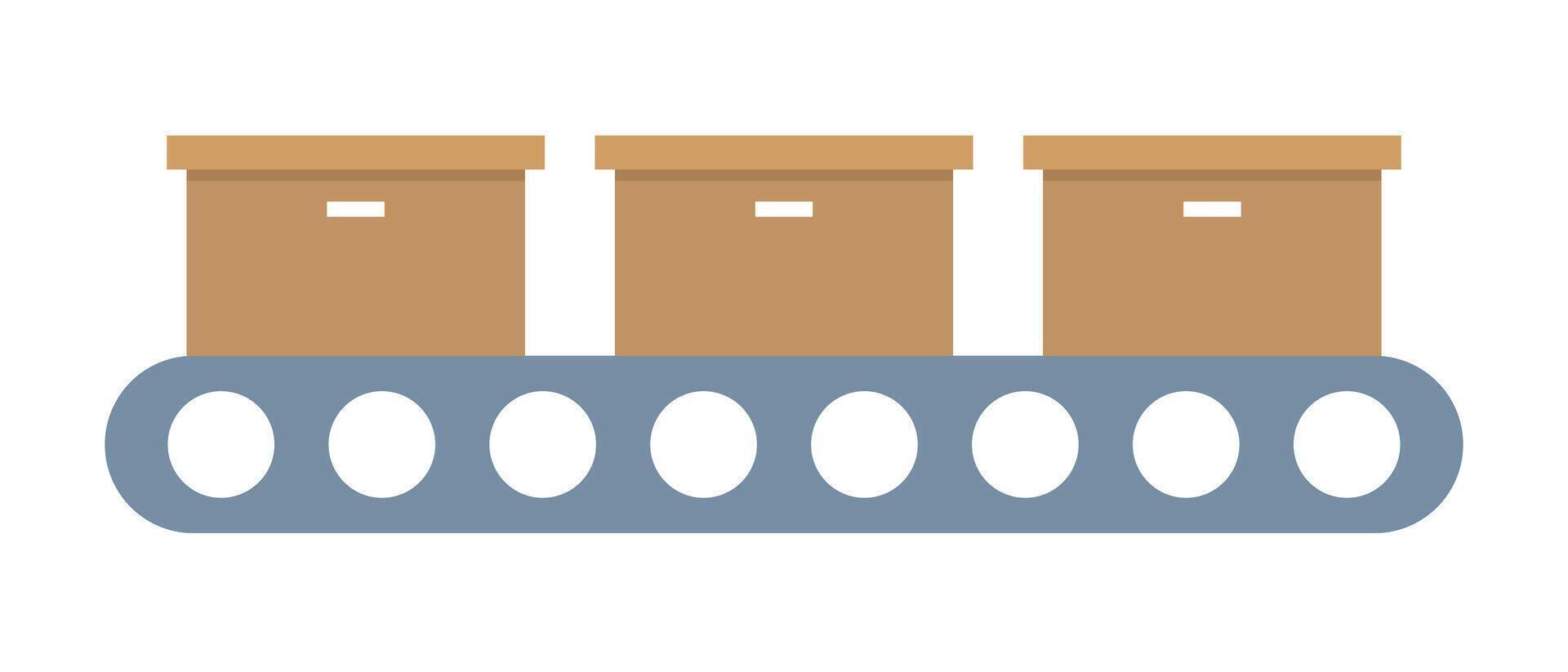 Conveyor belt and cardboard boxes icon. vector