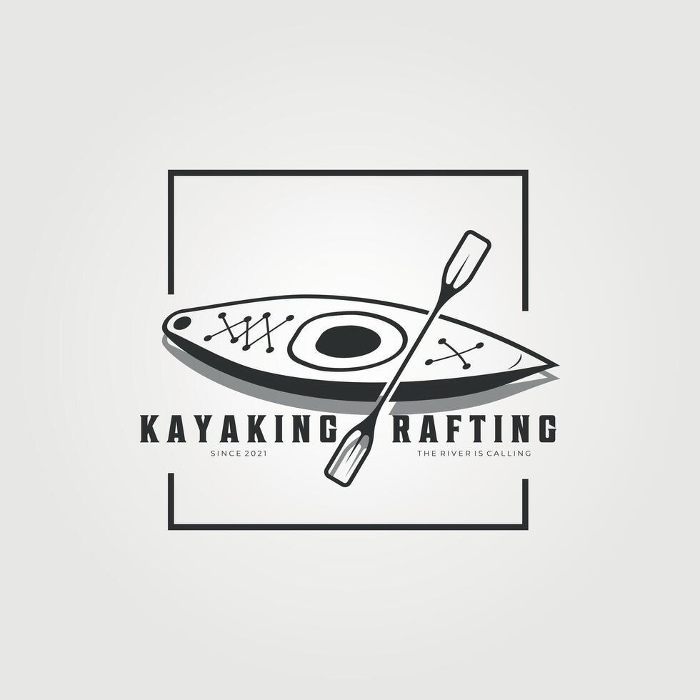 kayaking line art square emblem logo vintage illustration, sign and symbol vector