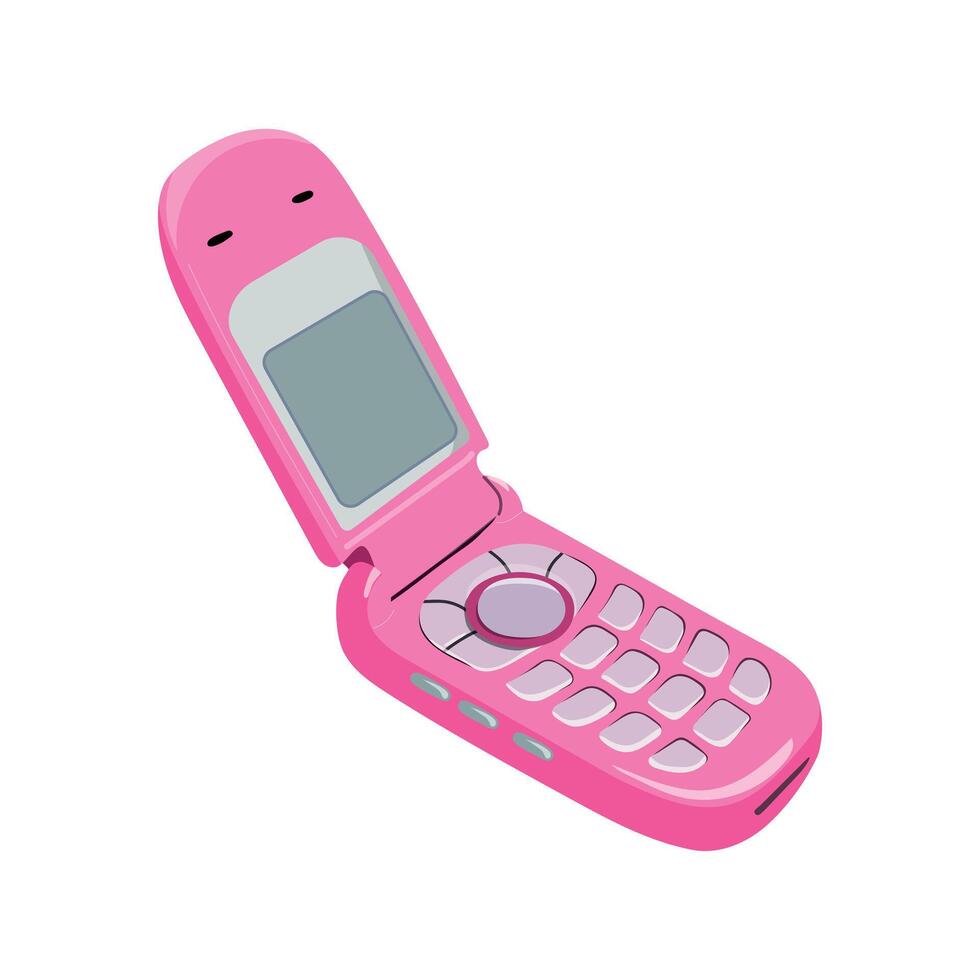 Cool pink retro flip mobile phone isolated on a white background vector