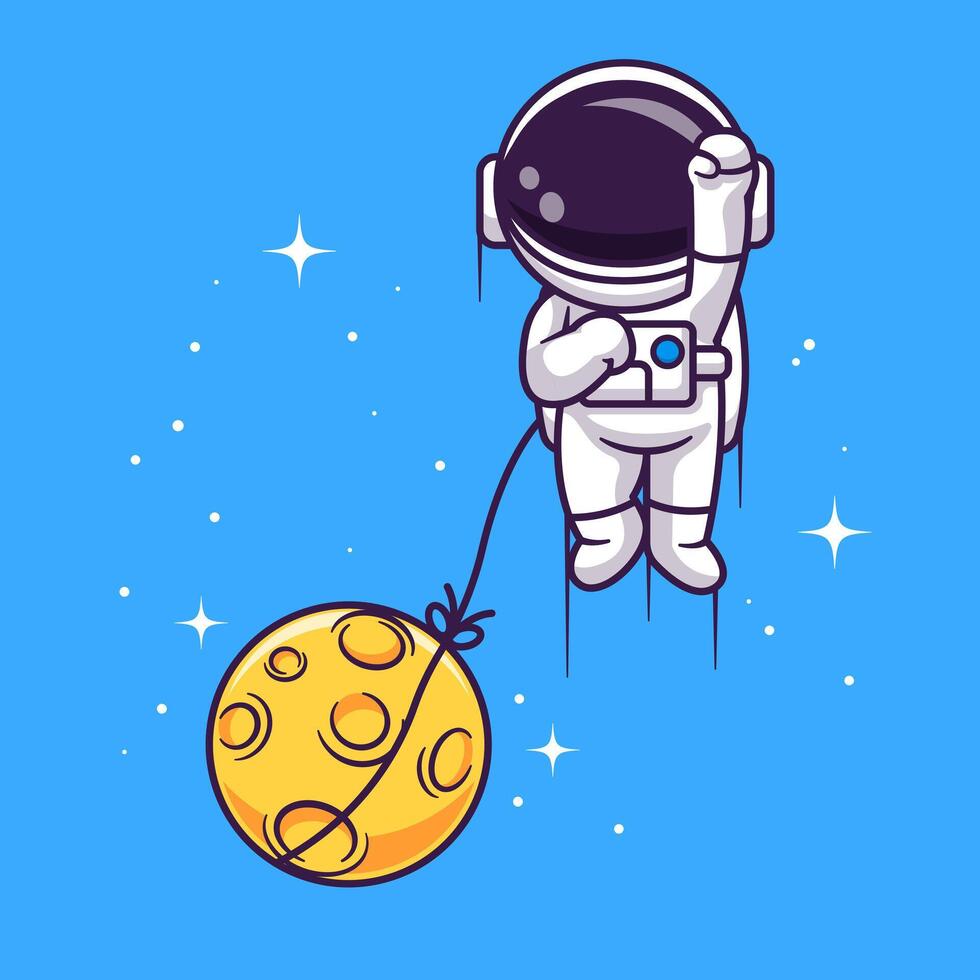Cute Astronaut Flying With Moon In Space Cartoon vector