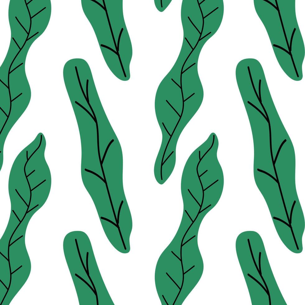 Pattern of tropical and palm leaves. Silhouettes green branches, leaves in minimalist flat style. Exotic summer background with leaves on white background. Print for gift wrapping, fabric, textile vector