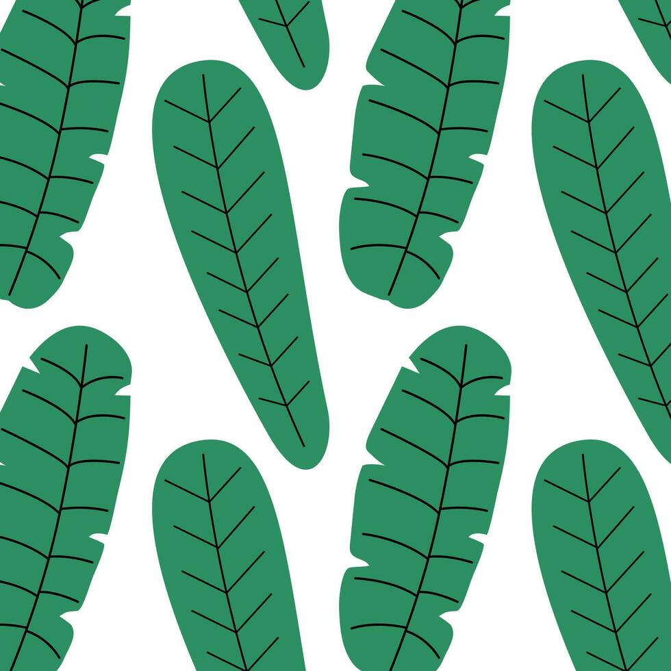 Pattern of tropical and palm leaves. Silhouettes green branches, leaves in minimalist flat style. Exotic summer background with leaves on white background. Print for gift wrapping, fabric, textile vector