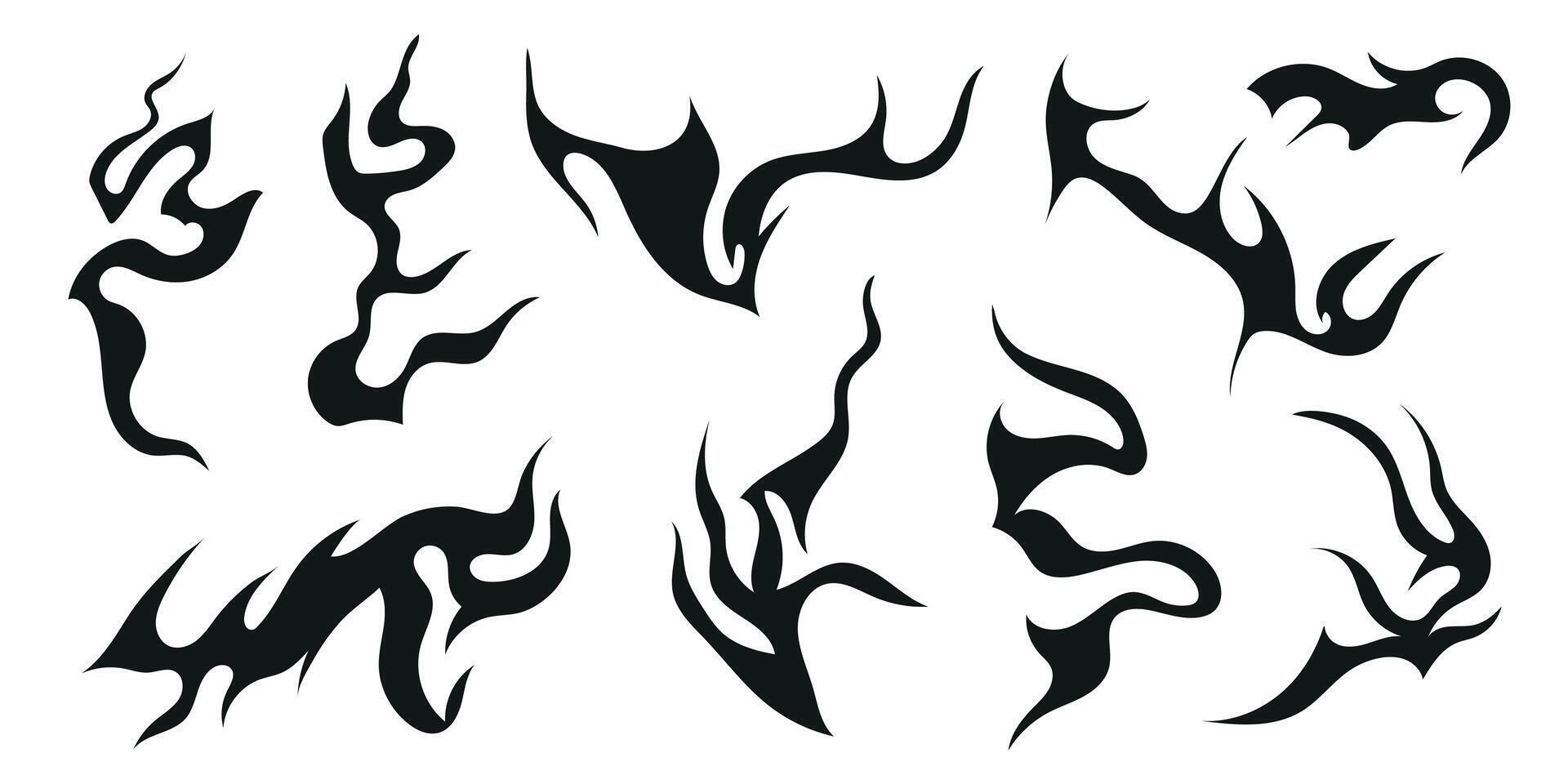set of y2k style design elements, scars, fire flames, cracks, tattoos. Neo tribal illustrations vector