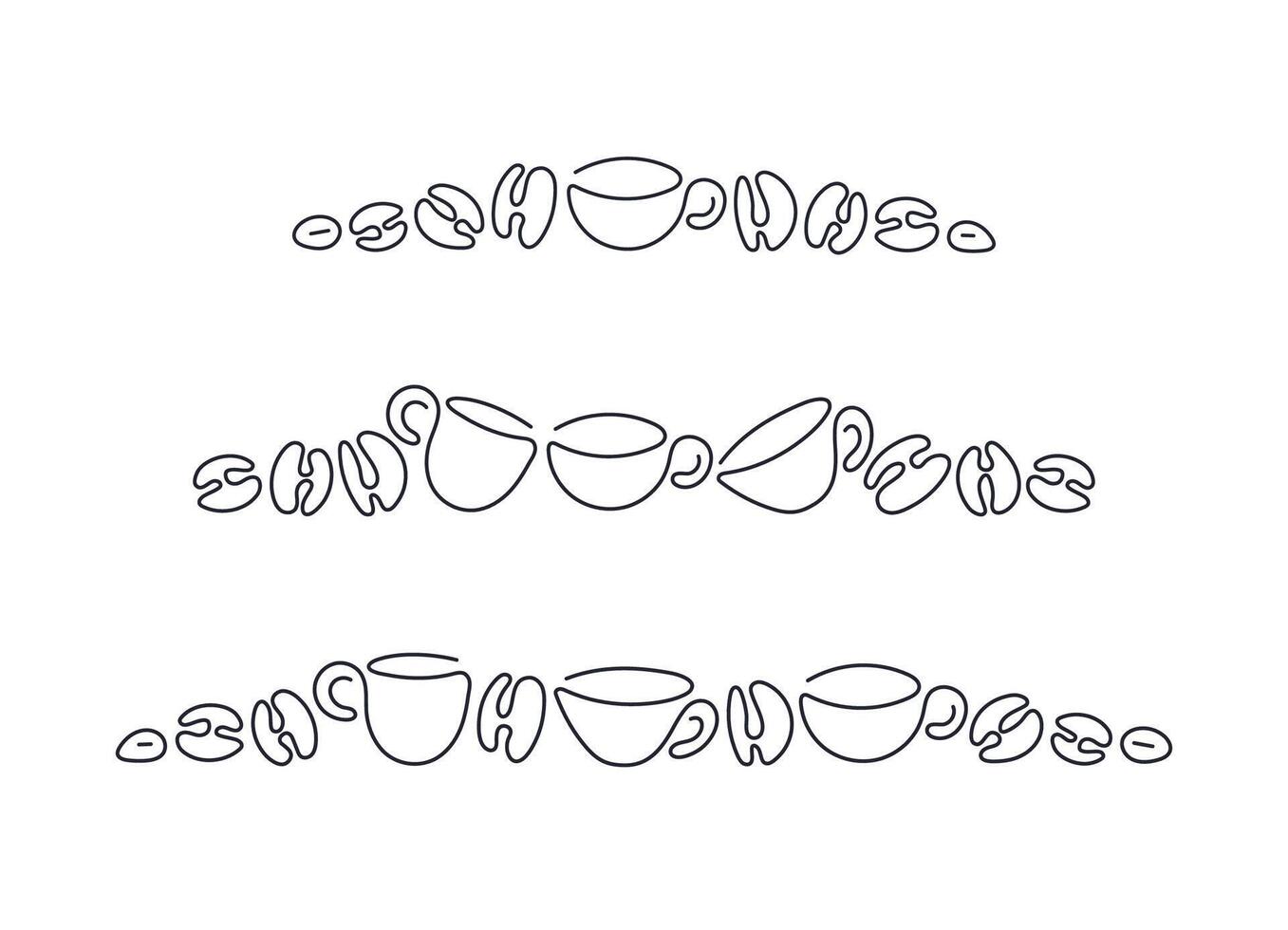 Coffee line border. Cup, beans. art pattern vector