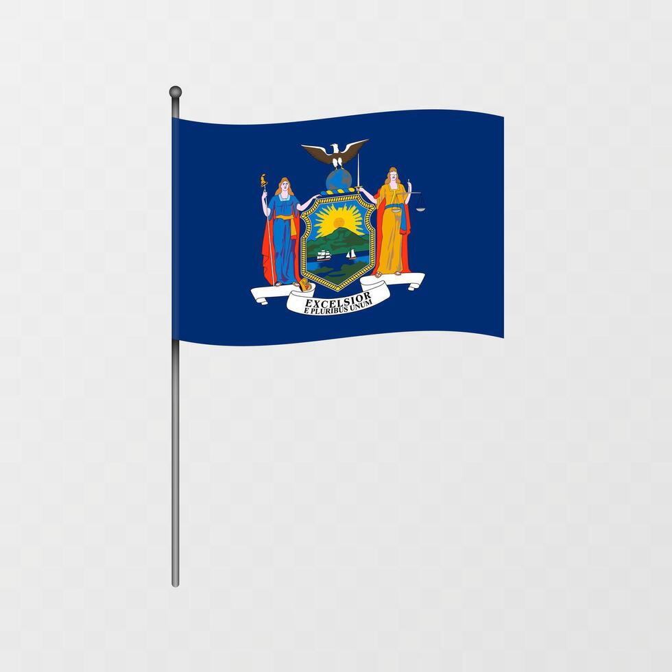 New York state flag on flagpole. illustration. vector