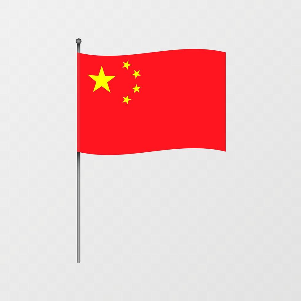 China national flag on flagpole. illustration. vector