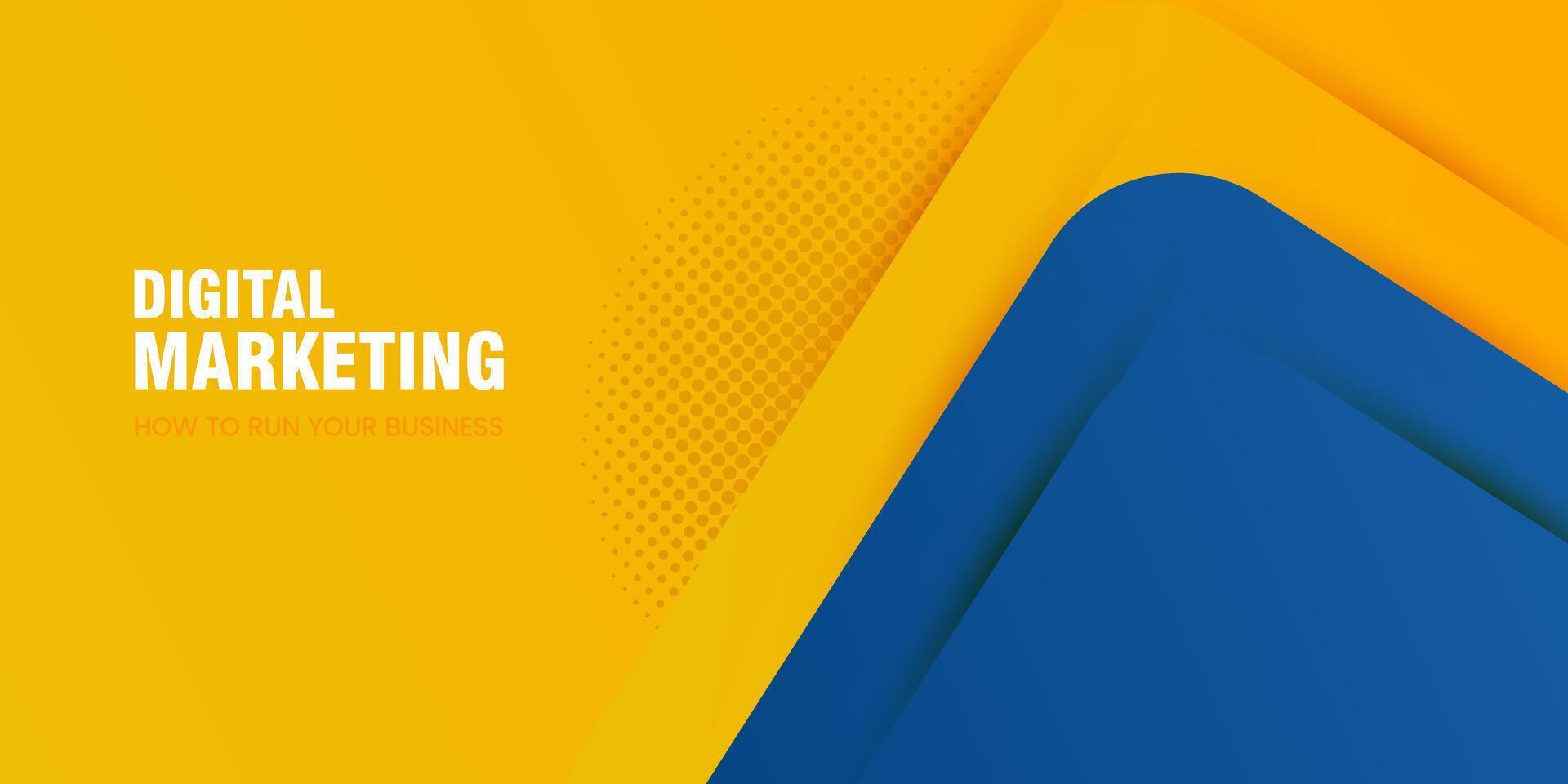 A bold blue geometric shapes, adding a striking contrast to the yellow. Blue and yellow Banner concepts design for a vibrant and modern design vector