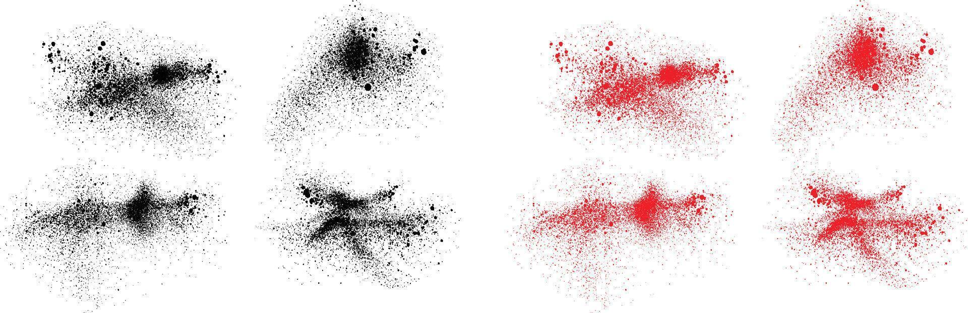 Set of black and red color paint blood splash brush stroke vector
