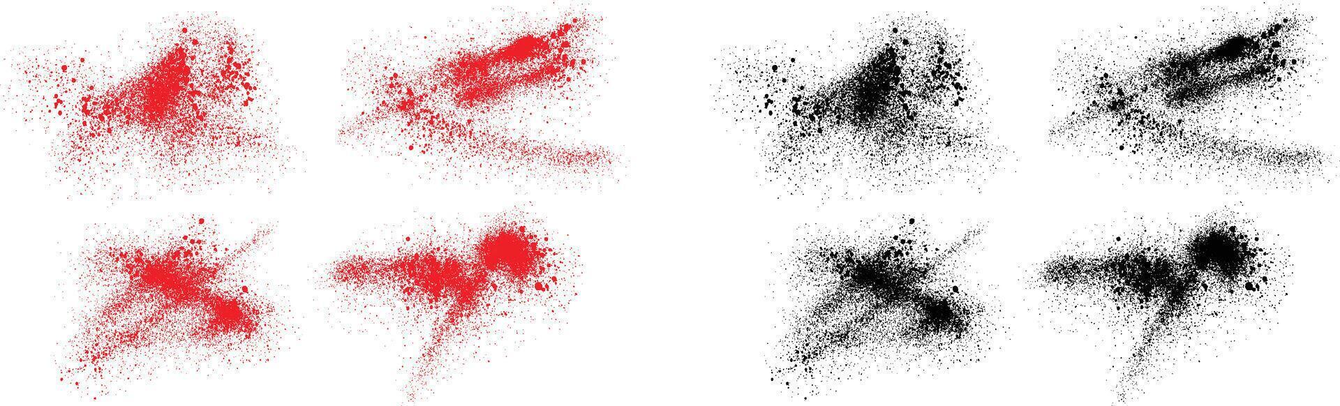 Ink paint black and red color blood splatter brush stroke set vector