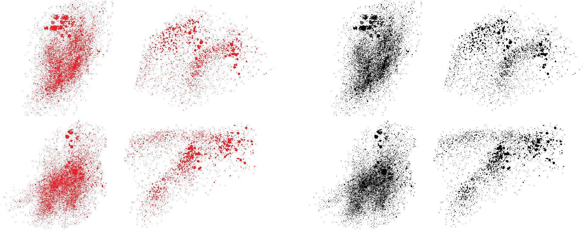 Grunge brush stroke black and red color ink blood splatter background set vector