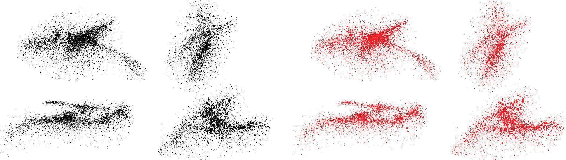 Set of hand-painted black and red color blood splatter brush stroke vector