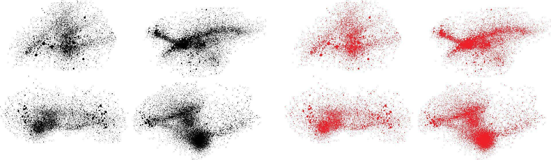 Set of black and red color blood paint splatter brush stroke vector