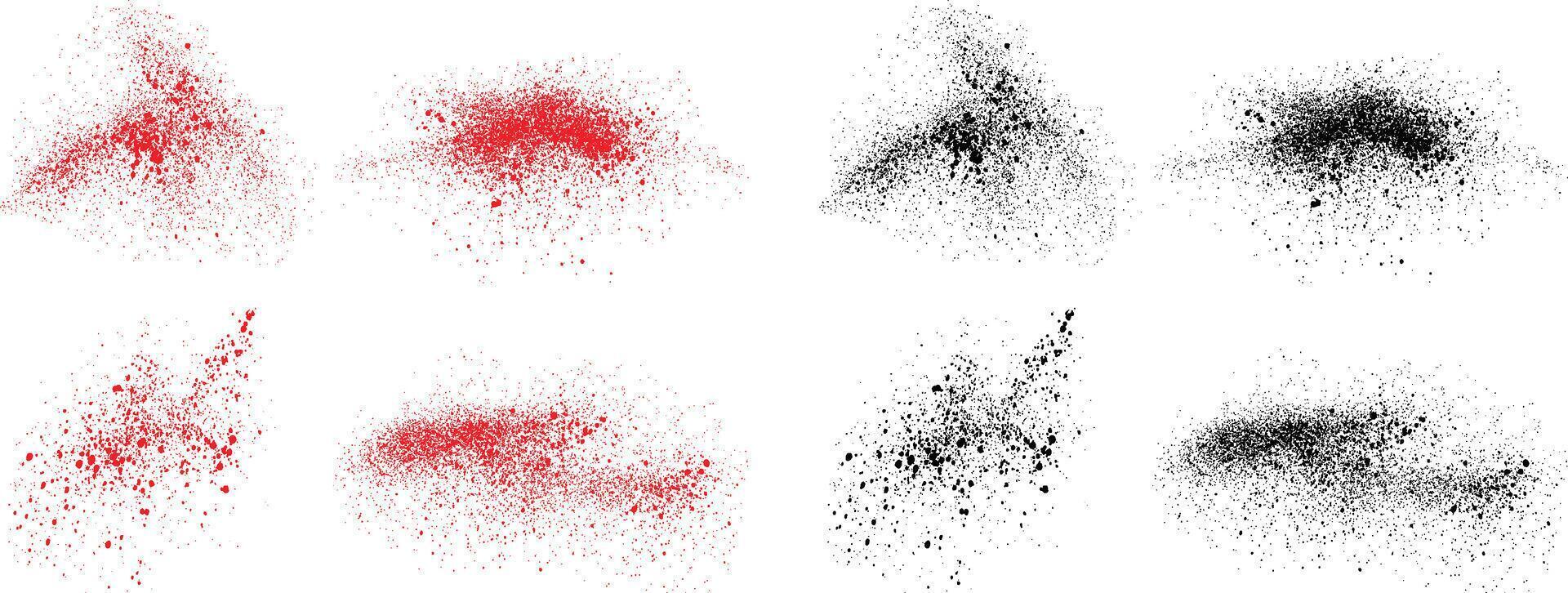 Abstract paint ink black and red color grunge brush stroke set vector