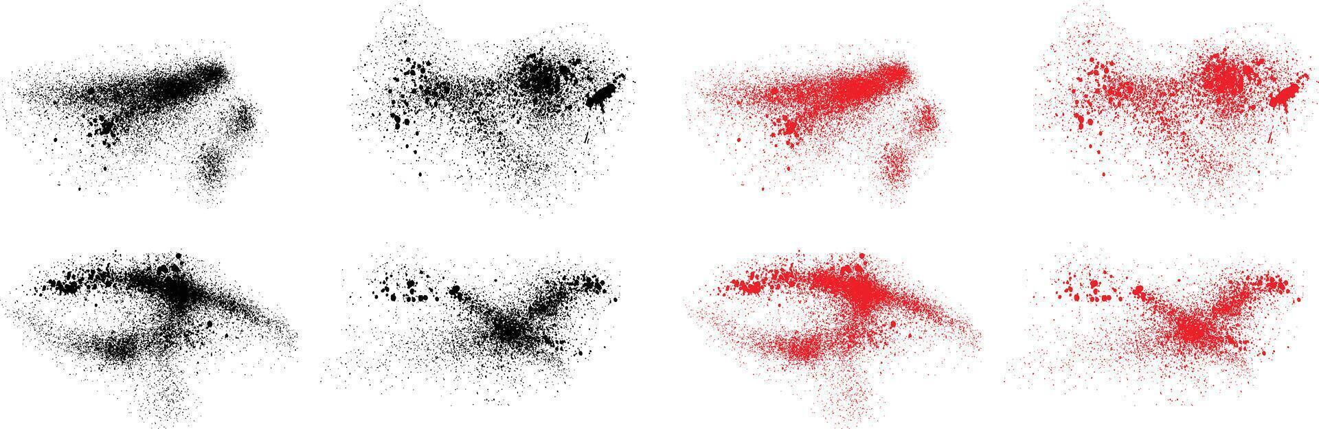 Ink smear black and red color blood brush stroke set vector