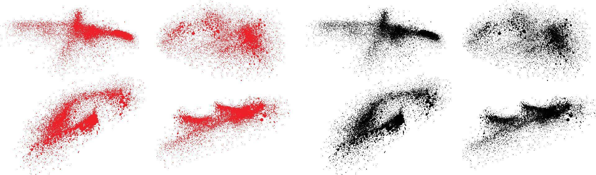 Ink brush stroke set of black and red color blood design vector