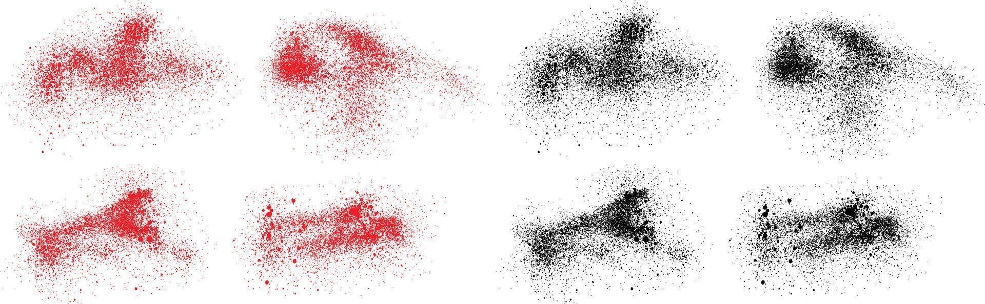 Grunge brush stroke black and red color blood splatter illustration set vector