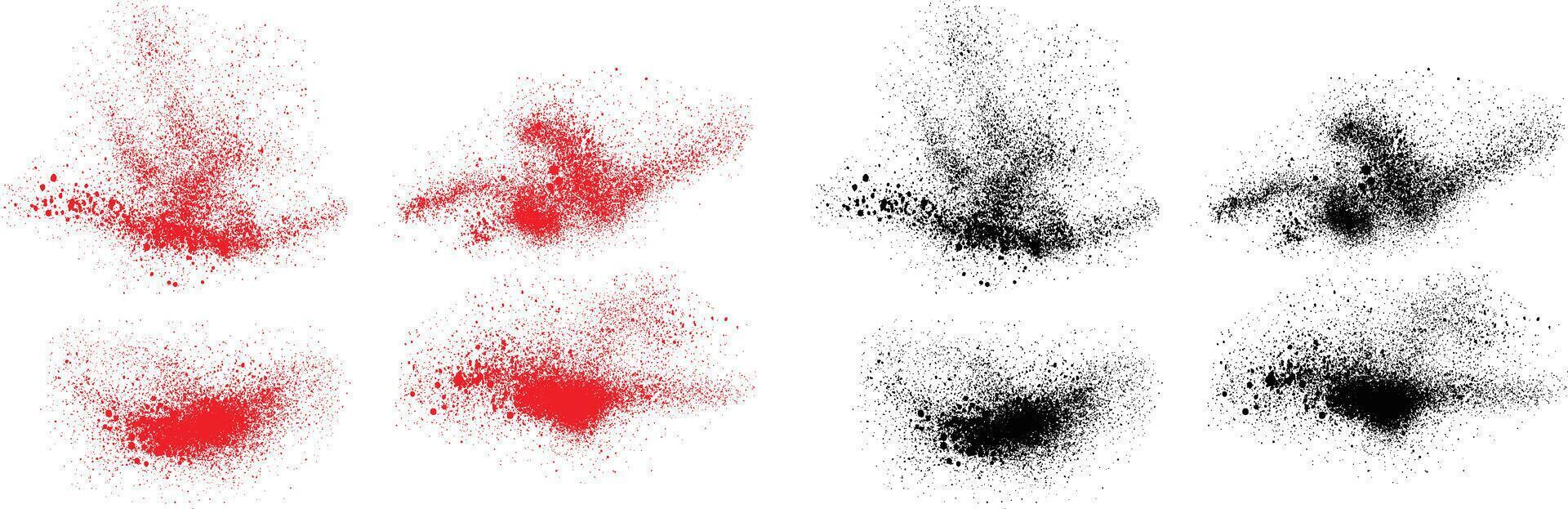 Set of black and red color blood grunge brush stroke background vector