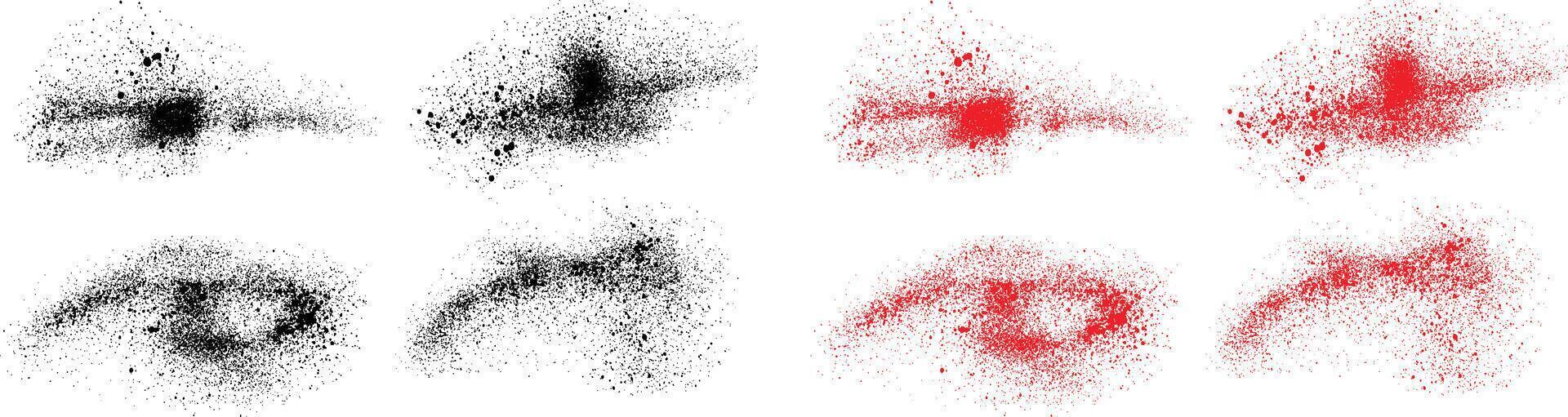 Ink blood splatter black and red color abstract paint background set vector