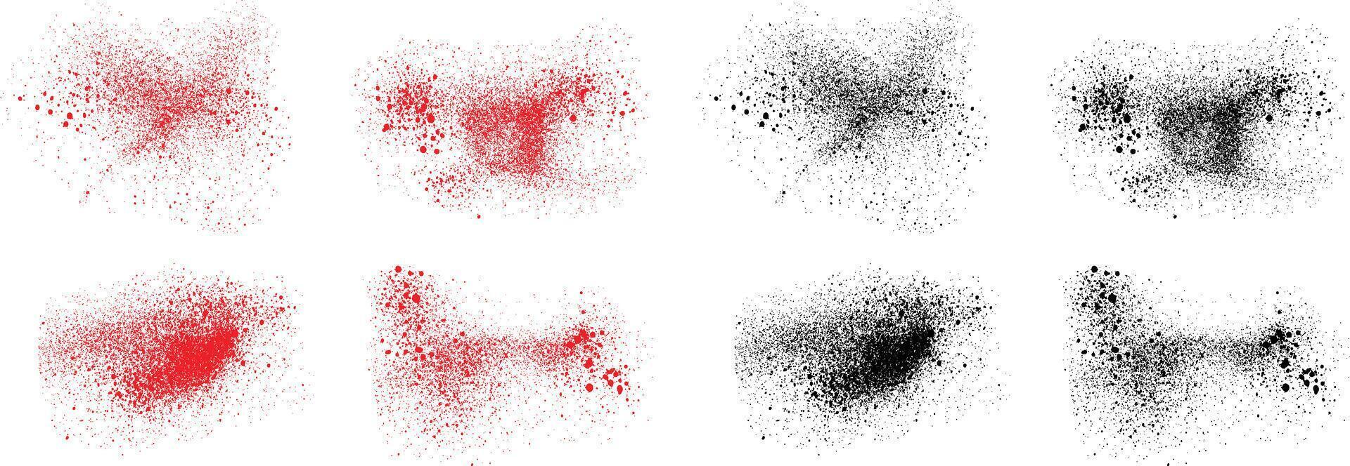 Grungy black and red color brush stroke blood set vector