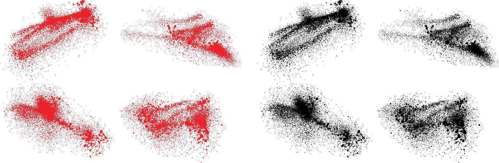 Scribble brush stroke blood set of black and red color paint splatter design vector