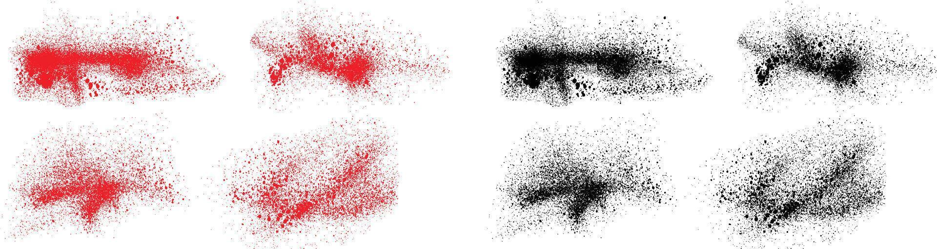 Grunge black and red color splatter blood paintbrush set vector