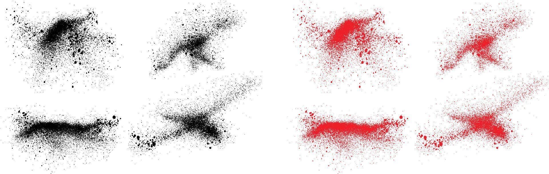 Grunge set of black and red color blood smears brush stroke vector