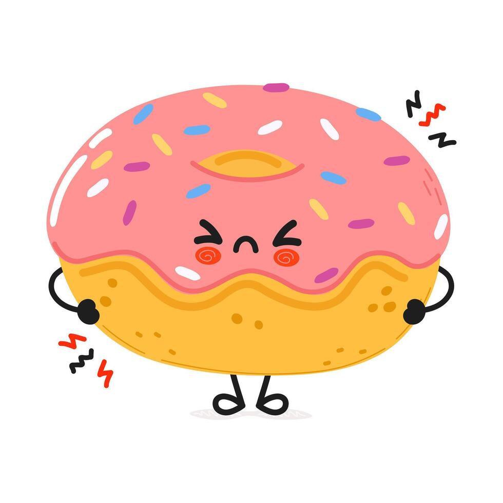 Cute angry Donut character. Hand drawn cartoon kawaii character illustration icon. Isolated on white background. Sad Donut character concept vector