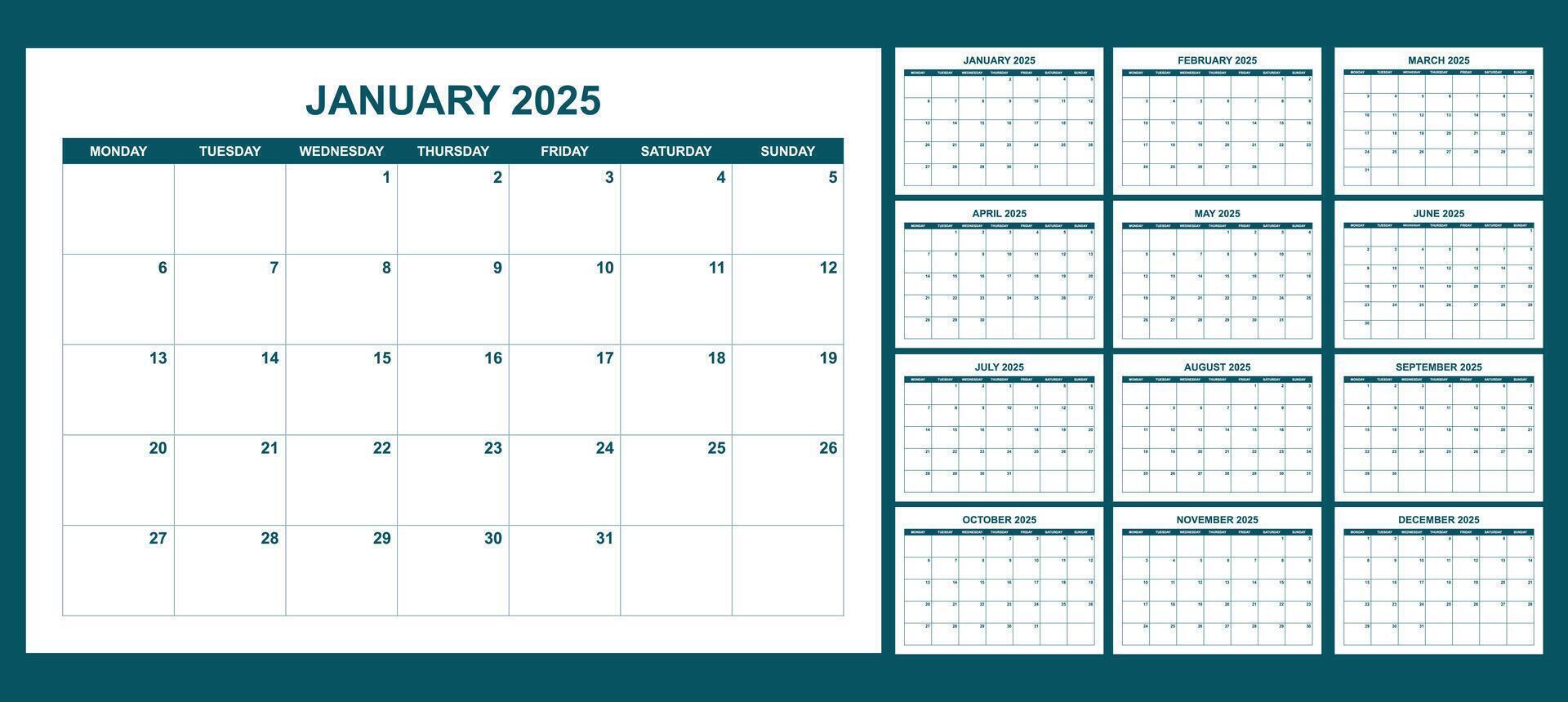 template 2025 calendar for company or school vector