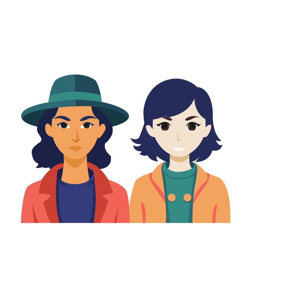 flat illustration, couple of girl and boy and girl and girl vector