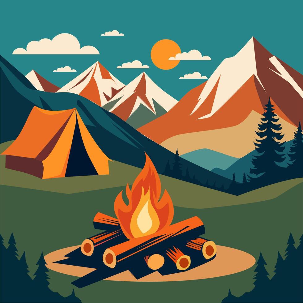 landscap illustration, camping in the mountains vector