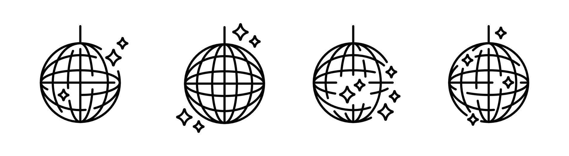 Glittering disco ball icons. Shining mirror sphere for nightclub party. Party discoball. vector