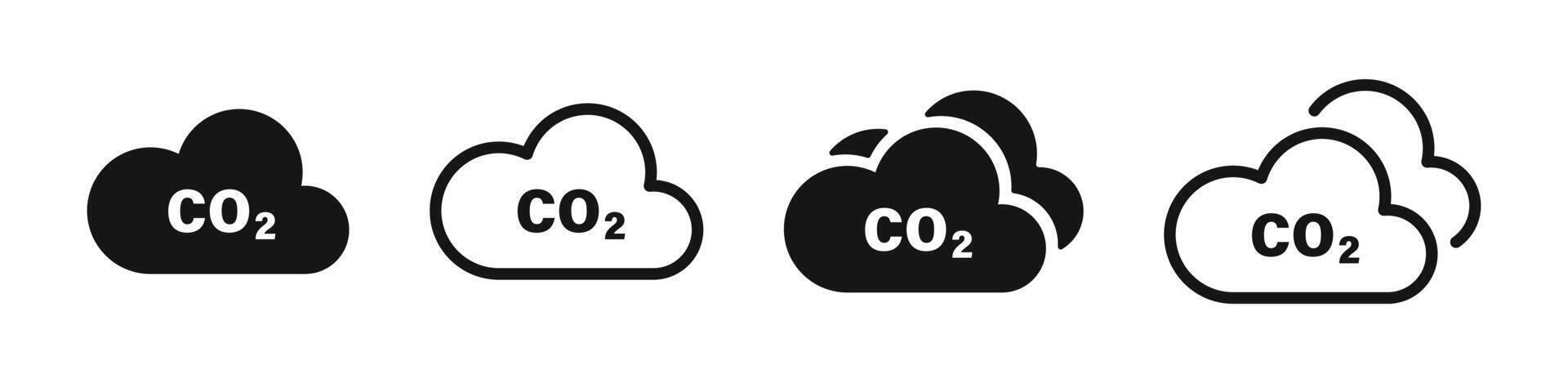 Cloud co2 reduction icons. Reduce co2 gas icon set. Carbon reduction cloud sign. CO2 icons. vector