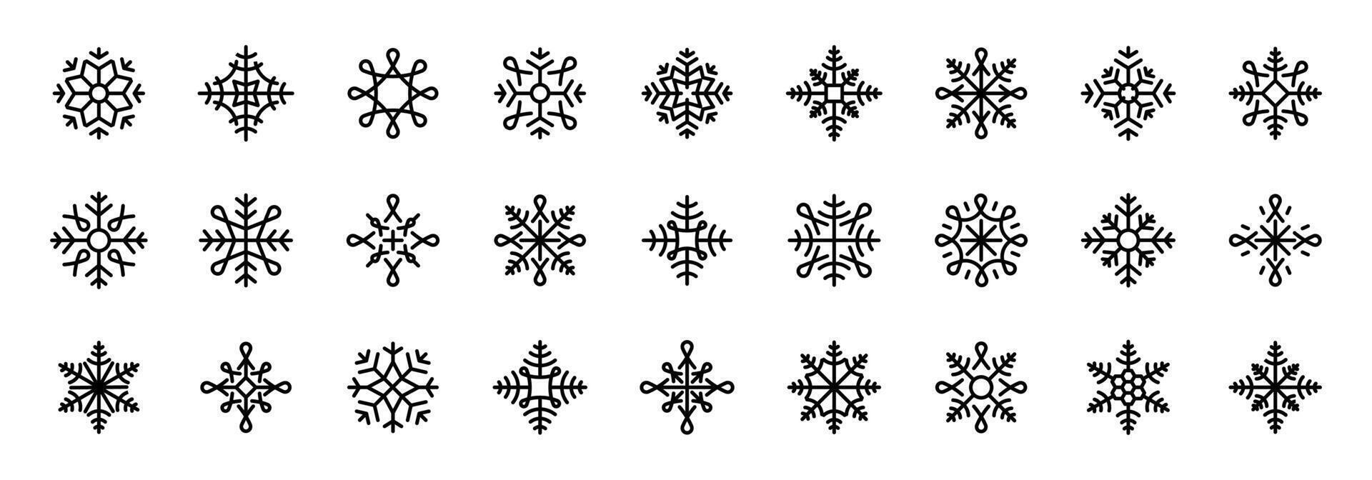 Snowflakes icons. Snowflakes collection. Flat snow icons, silhouette. Snow symbols. Snowflake icon vector