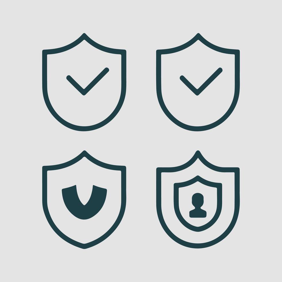 Tick Mark with shield set, Tick mark approved with shield icon, Security icon and help, how to, info, query symbol Iconic Illustrator vector