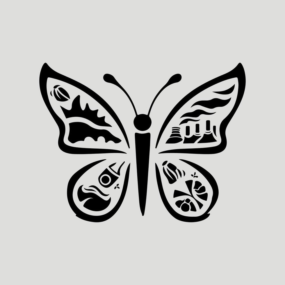 a logo design of a poisonous butterfly of pollution, minimalistic and simplistic, EPS format vector