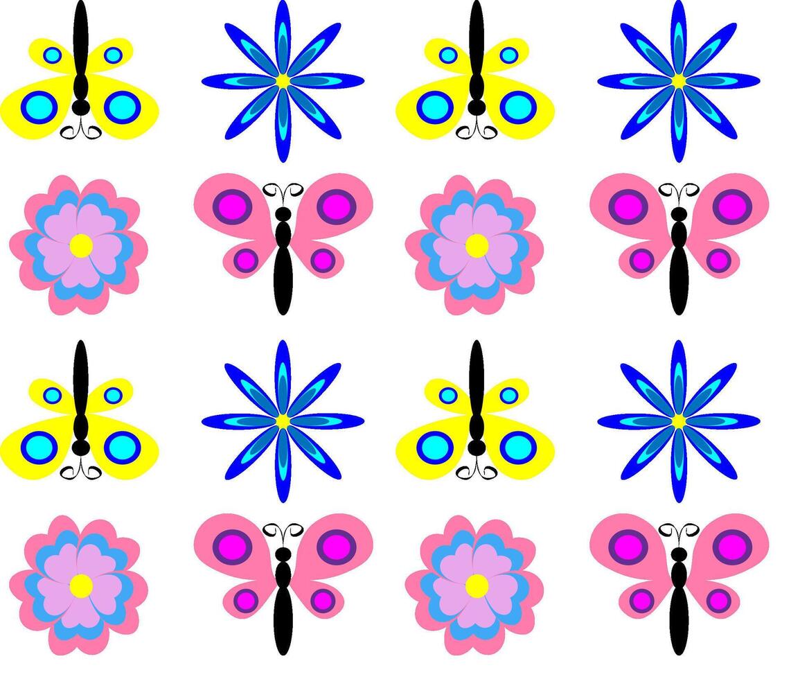Bright summer pattern in the form of butterflies and flowers on a white background vector