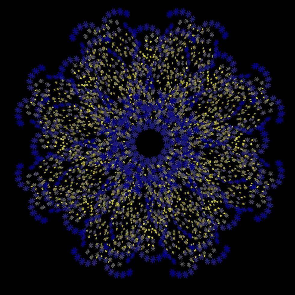 Abstract round pattern in yellow and blue on a black background vector