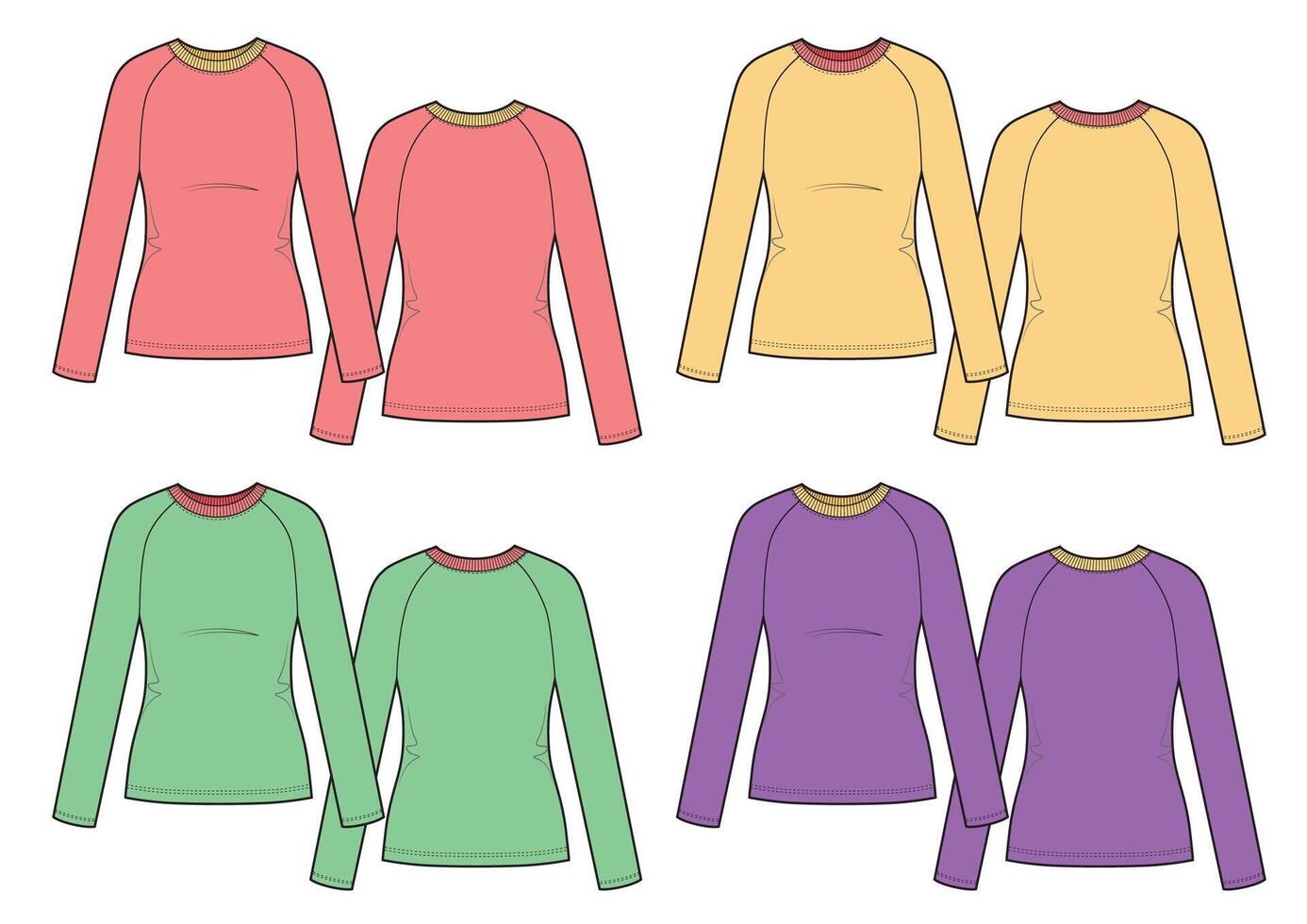 Set of womans multicolor t-shirts longsleeve vector