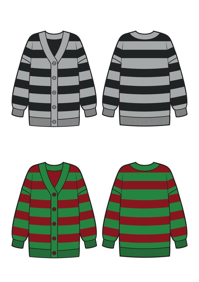Striped cardigan template flat sketches vector