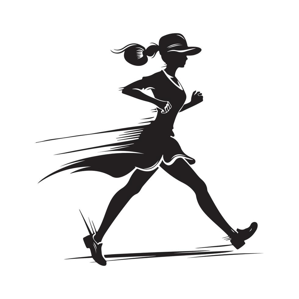 Woman Running with hat and dress silhouette, Art, Icons, and Graphics vector