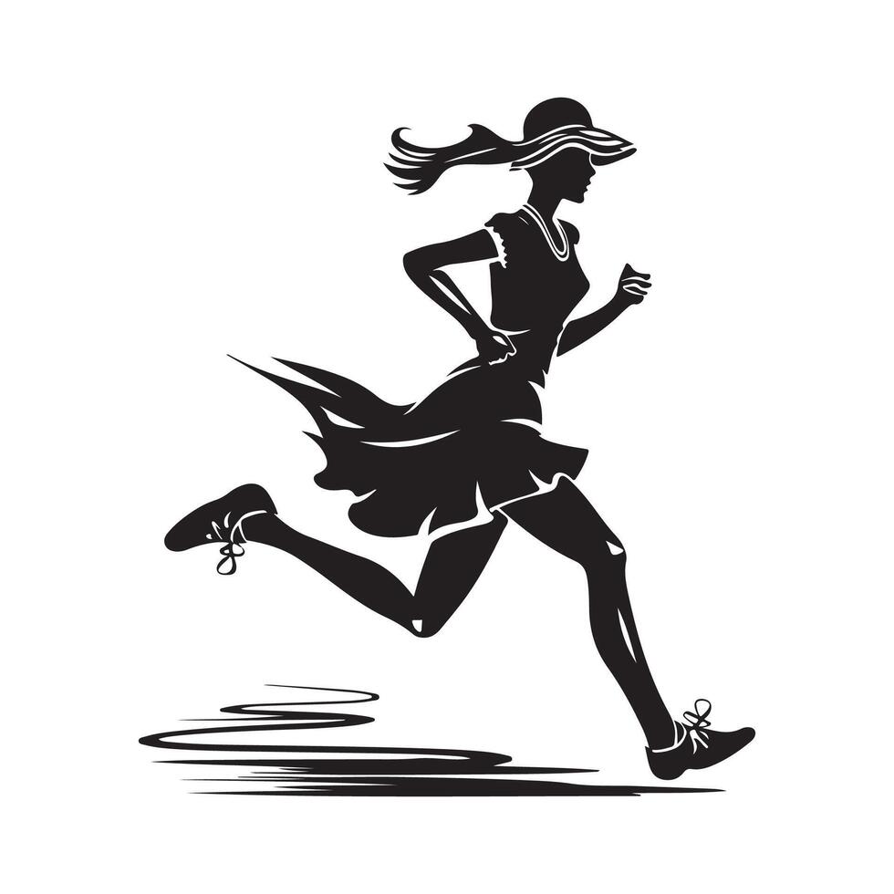 Woman Running with hat and dress silhouette, Art, Icons, and Graphics vector