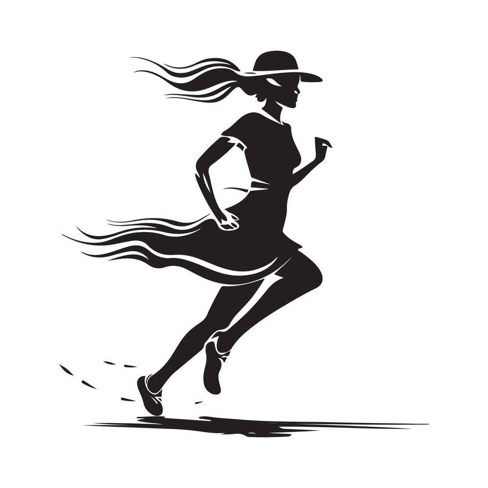 Woman Running with hat and dress silhouette, Art, Icons, and Graphics vector
