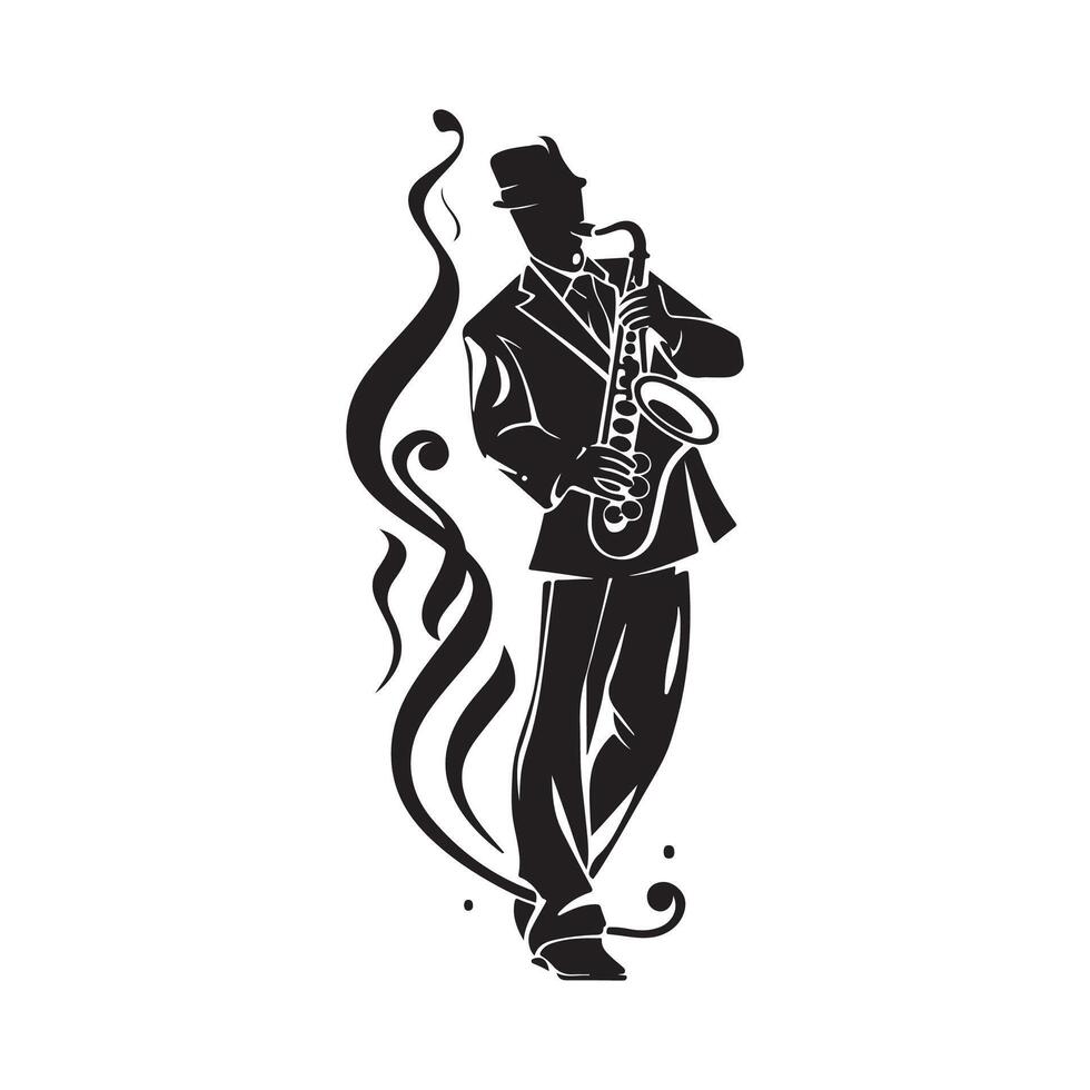 Jazz Musician Saxophone Player Logo Art Design isolated on white vector
