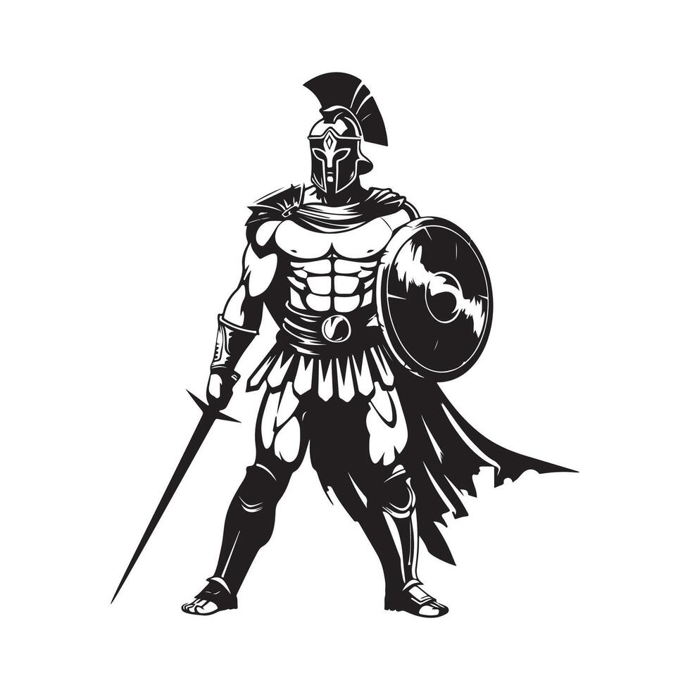 Spartan Warrior with sword and shield Stock image isolated on white background vector